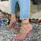 CRYSTAL Narrow Band Square Heel Slippers
