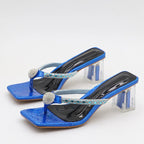Glitter Rhinestones Transparent Low Heels Slippers Crystal Strap Sandals for Women