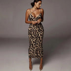 Print Cross Strap Plunging V-Neck Bodycon Midi Dress