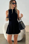 Sleeveless Pleated High Waist Slim Mini Dress