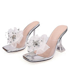 Crystal Flowers Clear Heels