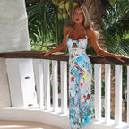 Abstract Print Halter Neck Bust Cut Out Ruched Waist Bodycon Maxi Dress