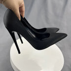 Black Satin Sexy Pointe Toe High Heel Dress Shoes for Women