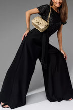 Sequin Patchwork Short Sleeve High Waist Jumpsuits