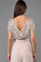 Sequin Patchwork Short Sleeve High Waist Jumpsuits