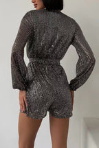 Sequin V Neck Tie-up Rompers