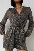 Sequin V Neck Tie-up Rompers