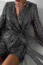 Sequin V Neck Tie-up Rompers