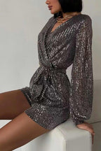Sequin V Neck Tie-up Rompers