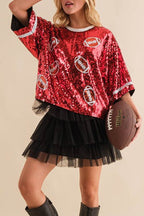 Sequined American Football Short Sleeve Top