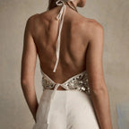 Sequined Backless Halter Top