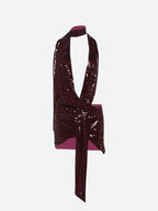 Sequin Plunging Halter Choker Wrap Maxi Gown