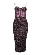 Sevyn Corset Sequin  Midi Dress In Purple