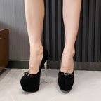 Elegant 16CM Thin High Heel Women__ Pumps Suede Shallow High Heel High Heel