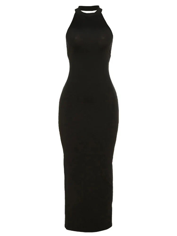 Halter Neck Open Back Bandage Bodycon Maxi Dress