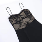 Lace Corset Bodice Spaghetti Strap Lace Overlay Side Slit Midi Dress