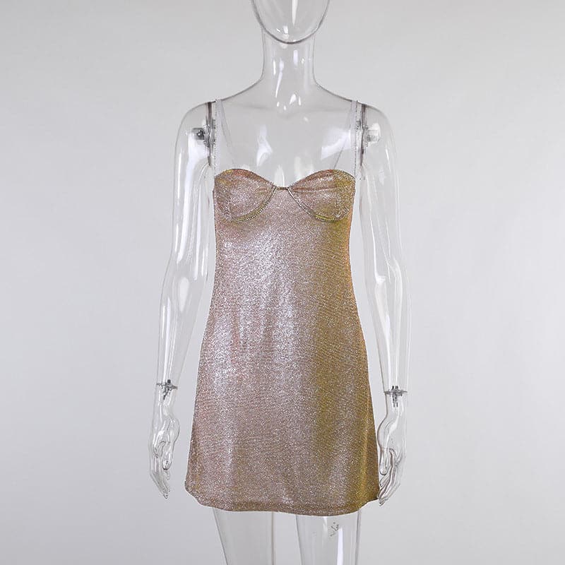 Glitter Bustier Spaghetti Strap Bodycon Mini Dress