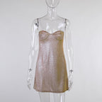 Glitter Bustier Spaghetti Strap Bodycon Mini Dress