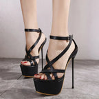 Sexy club narrow band crossover hollow buckle strap Thin high heel black High Heel