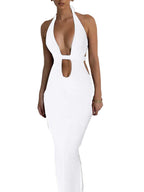 Halter Plunging V-Neck Midriff Cutout Side Cutout Bodycon Maxi Dress