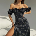 DressBetty - 2024 Elegant Summer V-neck Puff Sleeve Beach Floral Dress