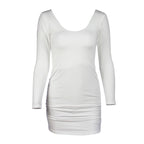 Scoop Neck Long Sleeve Ruched Skirt Bodycon Mini Dress