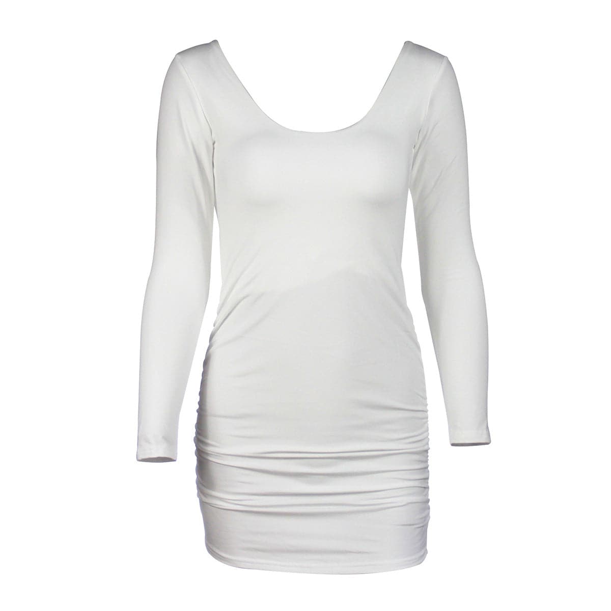 Scoop Neck Long Sleeve Ruched Skirt Bodycon Mini Dress
