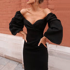 Wrap Bust Puff Sleeve Bodycon Mini Dress