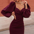 Wrap Bust Puff Sleeve Bodycon Mini Dress