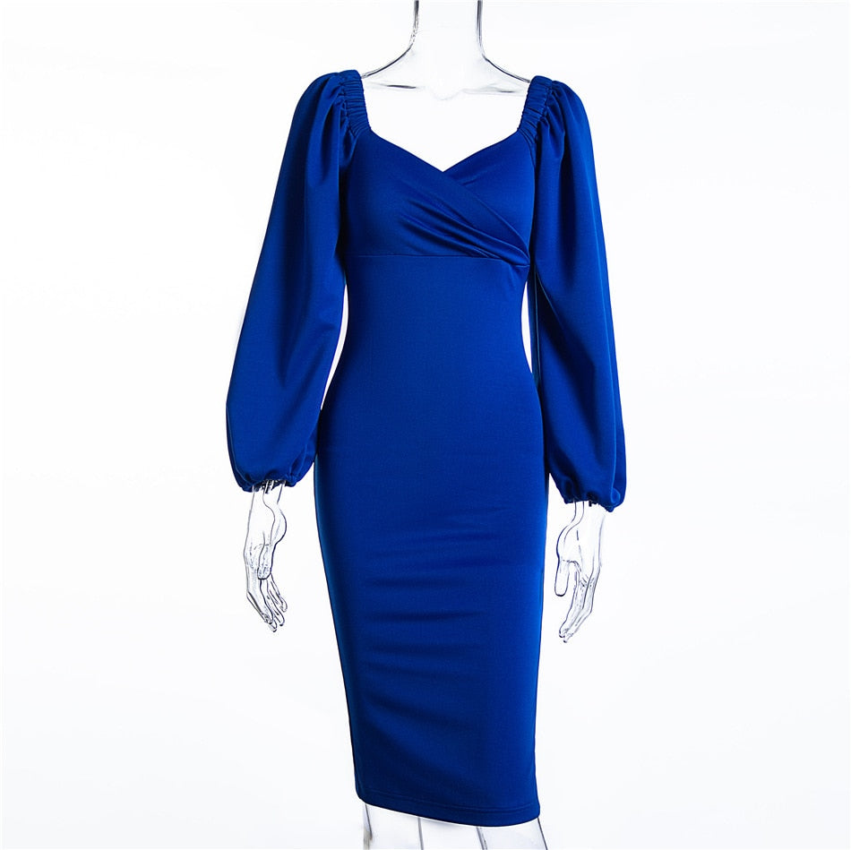 Wrap Bust Puff Sleeve Bodycon Mini Dress