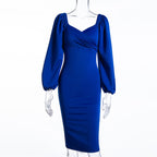 Wrap Bust Puff Sleeve Bodycon Mini Dress