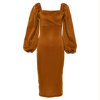 Wrap Bust Puff Sleeve Bodycon Mini Dress