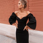 Wrap Bust Puff Sleeve Bodycon Mini Dress