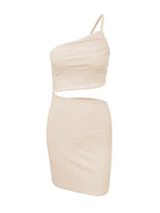 One Shoulder Ribbed Knit Side Cutout Bodycon Mini Dress