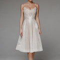 Deep V-Neck Spaghetti Strap Geometric Sequin Mesh Fit and Flare Cocktail Midi Dress
