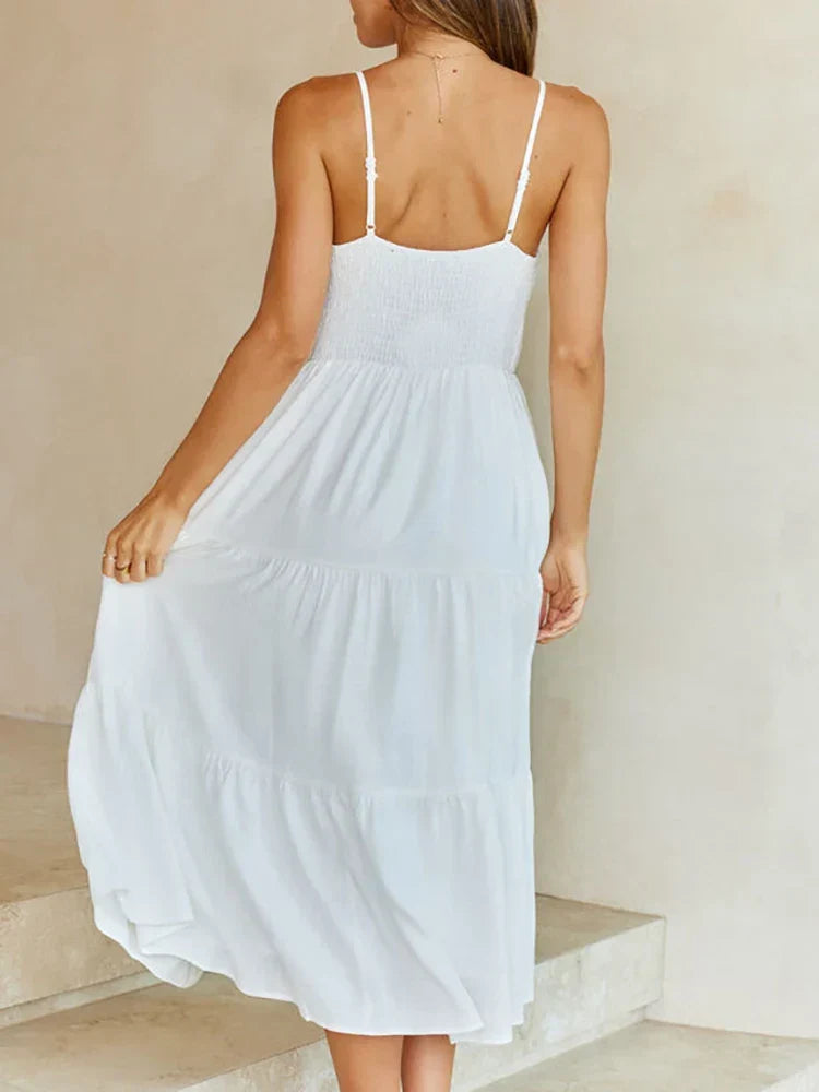 Spaghetti Strap Scoop Neck A-Line Midi Dress