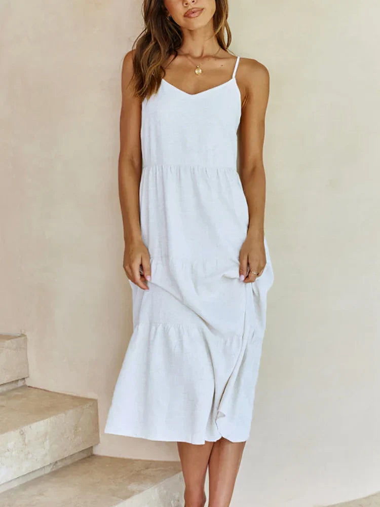 Spaghetti Strap Scoop Neck A-Line Midi Dress