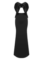Oversized Bow Strapless Cut Out Mermaid Floor Length Gown With Contrast Train