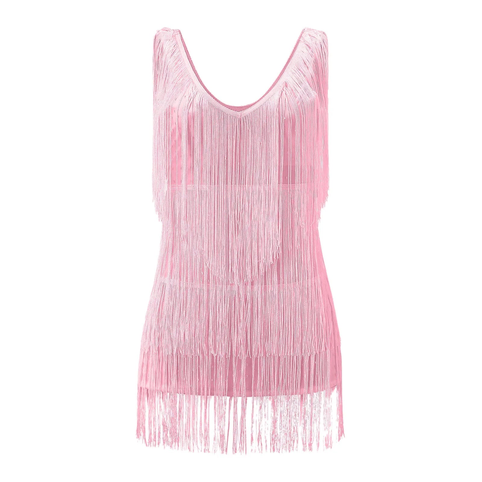 Sequin Fringe Tiered Deep V-Neck Tank Strap Mini Dress
