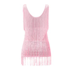Sequin Fringe Tiered Deep V-Neck Tank Strap Mini Dress