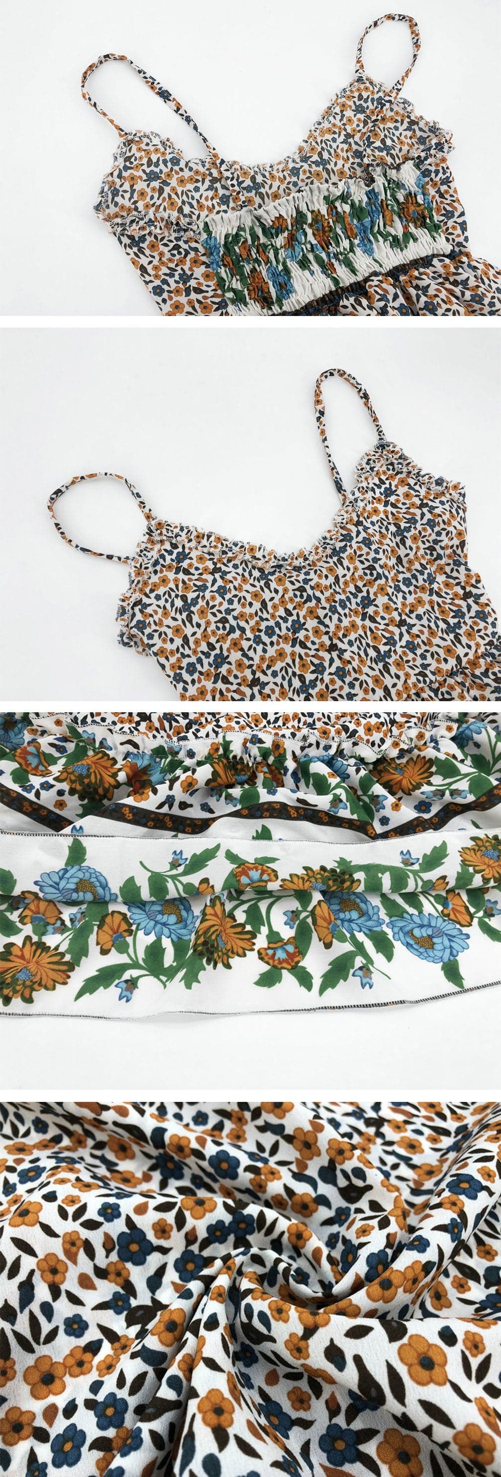 Ditsy Floral Print Spaghetti Strap V-Neck Gathered Waist Maxi Dress