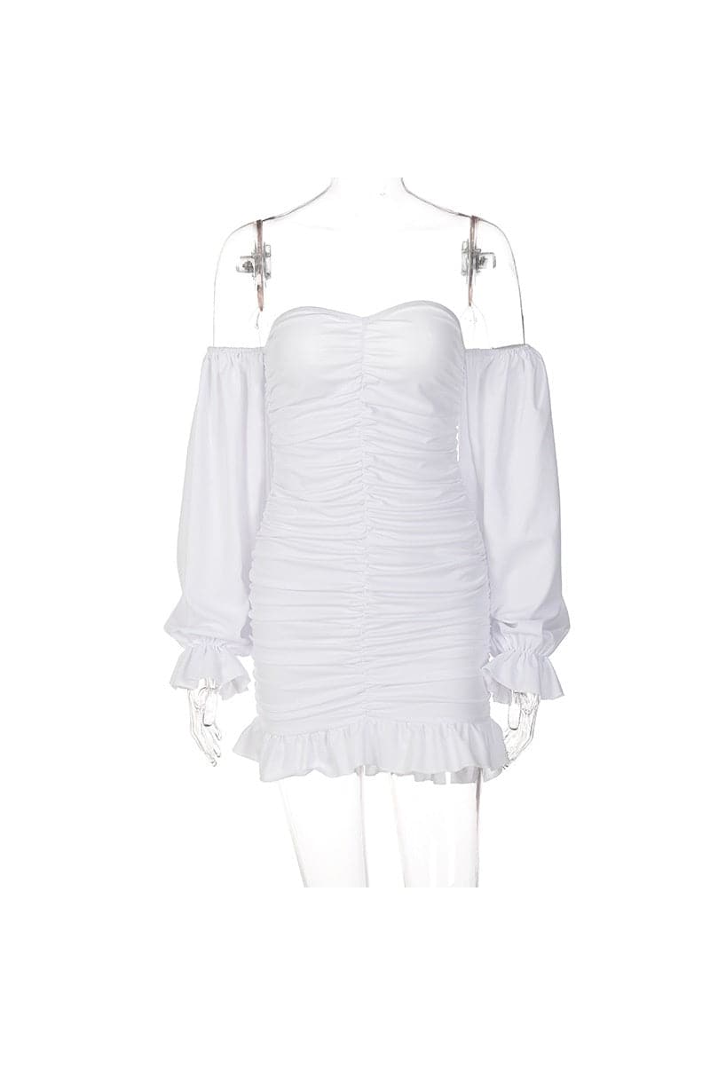 Off Shoulder Sweetheart Puff Sleeve Ruched Bodycon Mini Dress