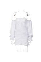 Off Shoulder Sweetheart Puff Sleeve Ruched Bodycon Mini Dress