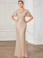 V Neck Sequ Floor Length Evening Dress Elegant Split Cocktail Party Party Dress