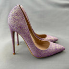 Purple Glitter Pointy Toe High Heel Shoes for Women