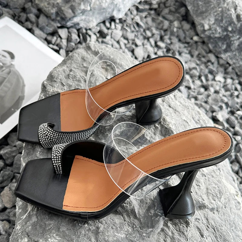Crystal Rhinestone Summer Open Toe Mules High Heels Sandals for Women