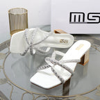 Rhinestone sandals with thick high heels for women's luxury style in autumn
