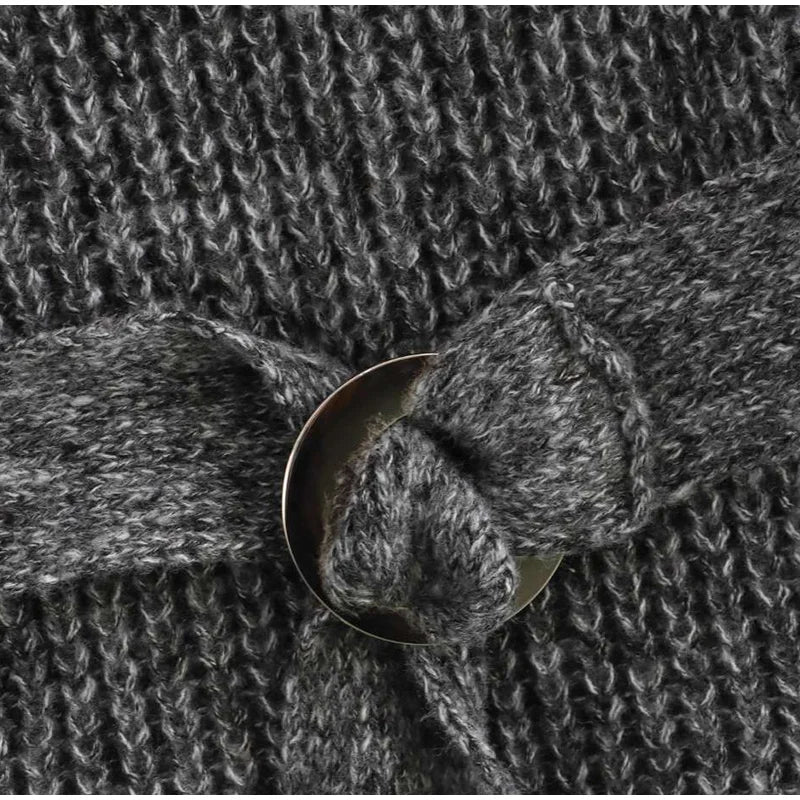 Vintage Off Shoulder Sweater With Belt Women Elegant Knitted Solid Thick Long Sleeve Sweaters Female Winter Chic Street Knitwear