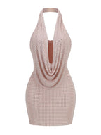 Sparkling Elegant Rhinestone Mesh Halter Backless Party Dress