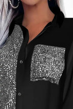 Sequin Pocket Shirt Mini Dress